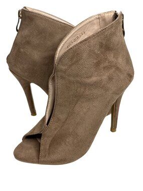 Cape Robbin Tan Suede Peep Toe Stiletto Booties Womens 5.5